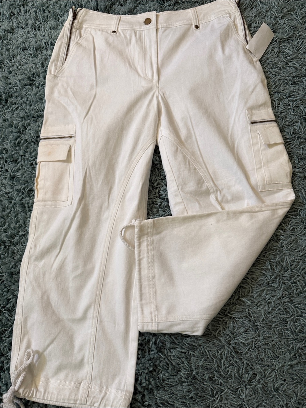 Men's White Cargo Pants with Zip Pocket Details
